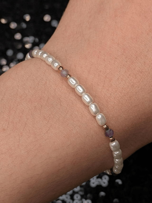 Bracelet perles riz améthyste