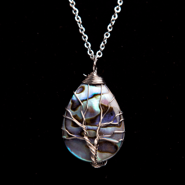 Pendentif arbre de vie coquille d&#039;ormeau 