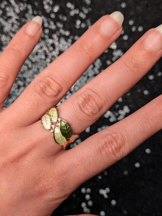 Bague email feuilles 