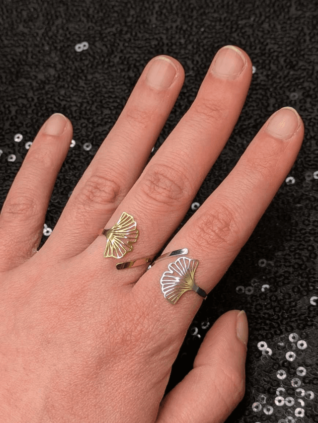 Bague feuille de ginkgo biloba ajouré 