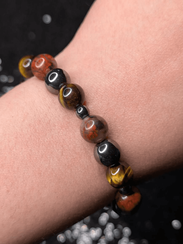 Bracelet composé œil de tigre - hématite - jaspe rouge 