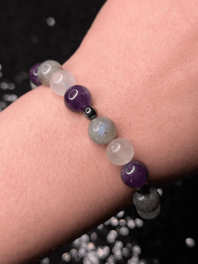 Bracelet composé quartz rose - améthyste - labradorite