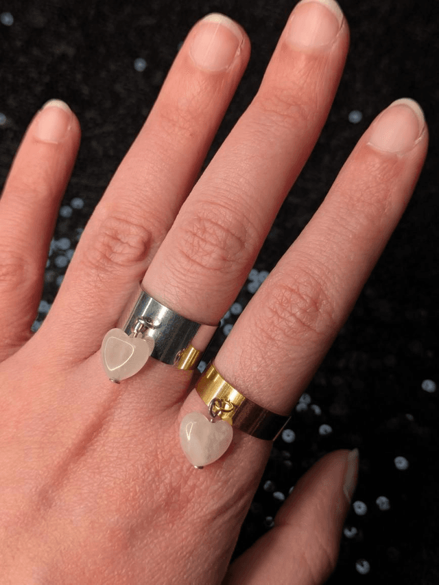 Bague quartz rose breloque cœur 