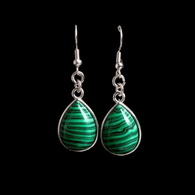 Boucles d&#039;oreilles malachite fantaisie 