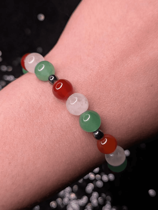 Bracelet composé agate rouge - cristal de roche - aventurine 