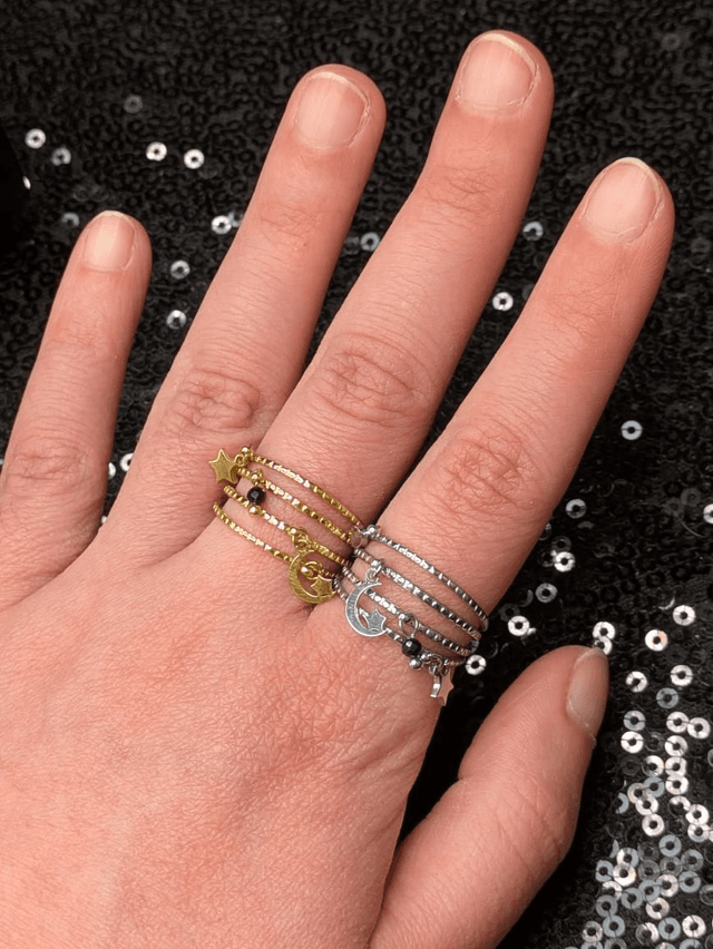 Bague breloque étoile lune 