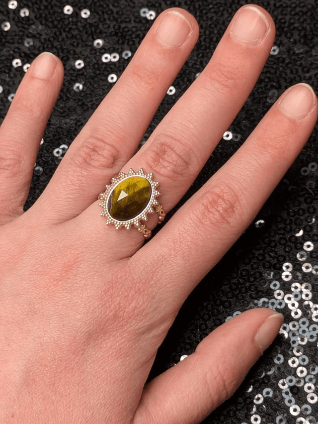 Bague œil de tigre facettes 
